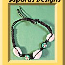 Handmade Black Braided Anklet With Real Sea Shells & Flower Beads Hawaii Style