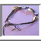 Handmade Black Braided Rope Anklet With Real Seashells & Purple Flower Beads