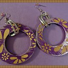Handmade Round Circle Purple & Brown Earrings With Flower Designs Dangle Style