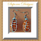 Handmade Silver Tone Wire Dangle Earrings With Orange & White Beads