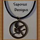 Hunger Games Mocking Jay Theme Necklace With Black Rope Chain