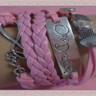 Multi-Layered Pink Leather One Direction Theme Bracelet Multi-Layered Pink Leather One Direction Theme Bracelet