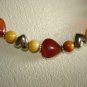 Amber Agate & Silver Heart Bracelet - Handcrafted