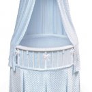White Elite™ Oval Bassinet with Blue Furry Dot Bedding Item # 00821