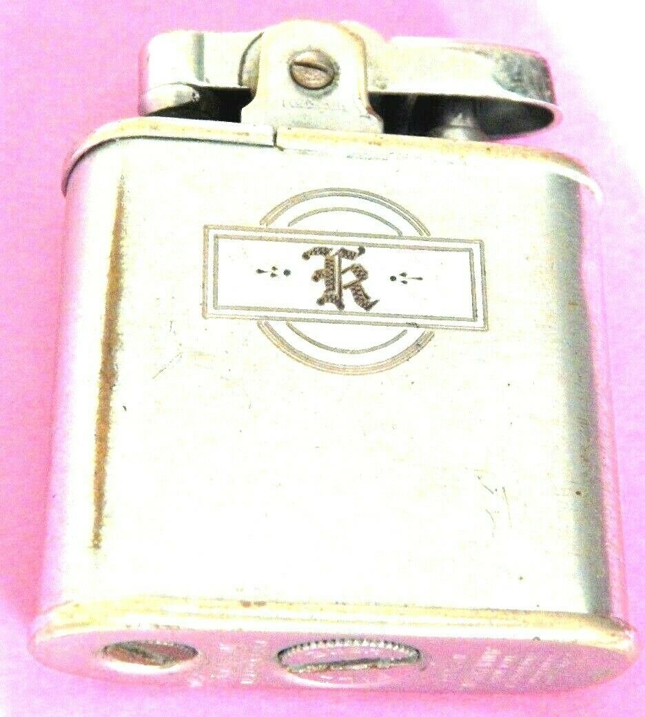 Vintage RONSON Whirlwind Lighter Made In USA "K"? "R"? monogram rustic look