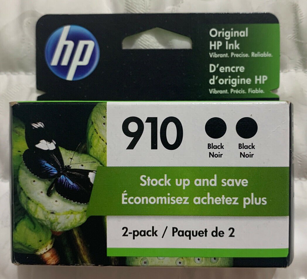 Hp 910 Black Ink Cartridge Twin Pack 3jb40an 2 X 3yl61an Exp 22 Sealed Box