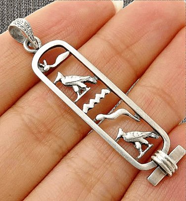 Egypt custom Name Hieroglyphic genuine Silver Cartouche/ chain pendant necklace