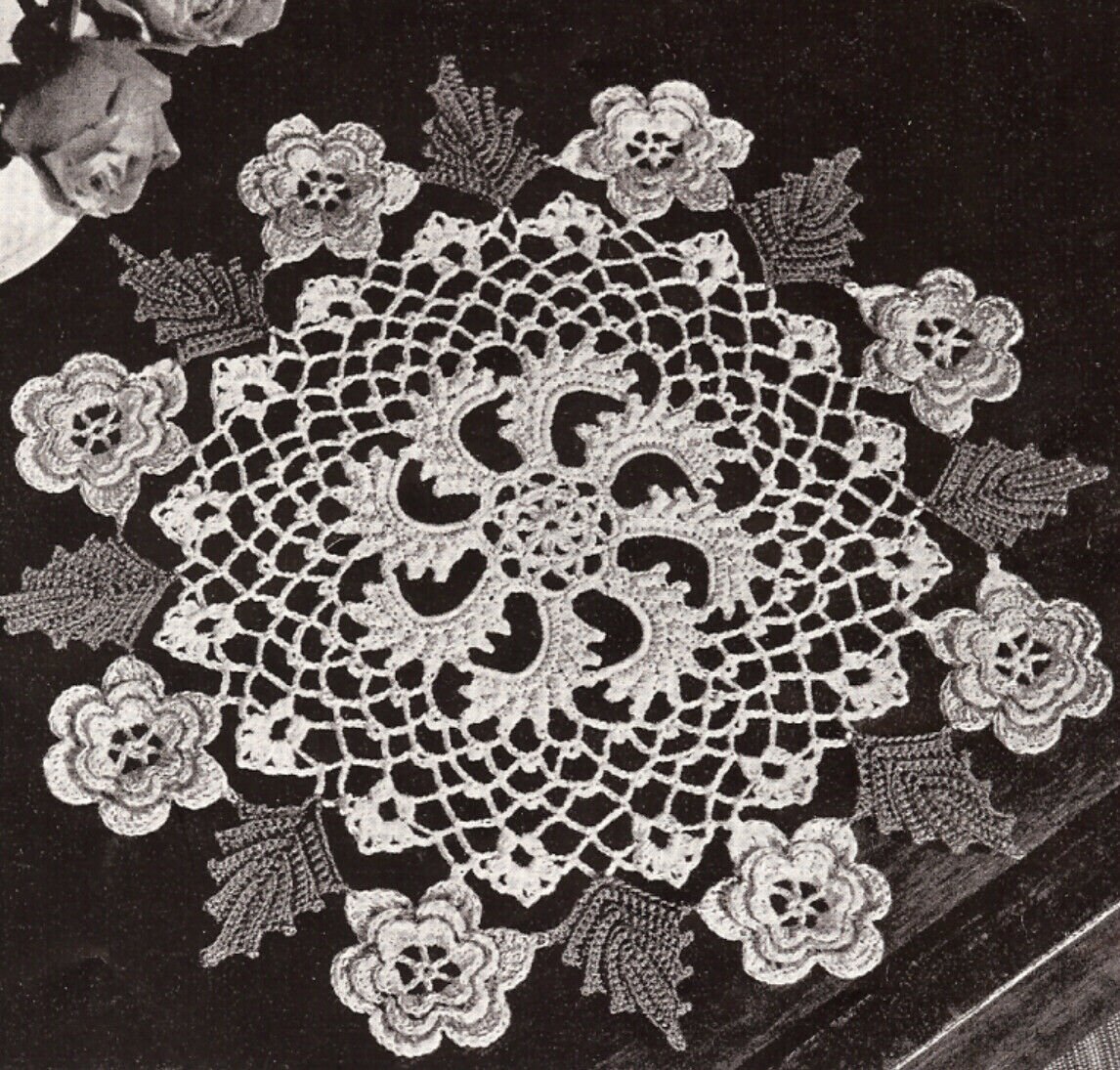 PDF FILE VINTAGE Crochet PATTERN Irish Rose Flower Doily Centerpiece Pinwheel Pin