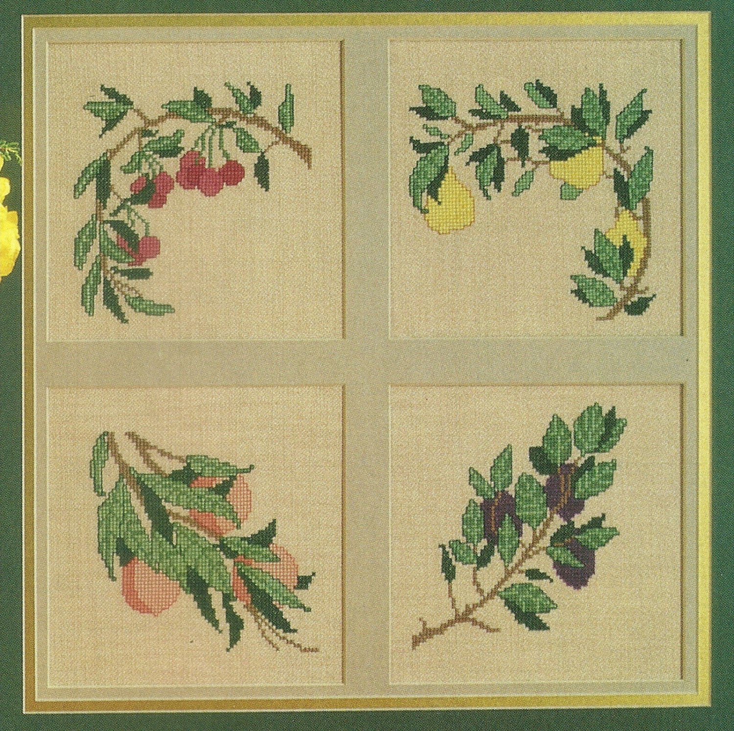 PDF FILE Fruits of the Heart Cross Stitch Pattern cherry peach pear plum