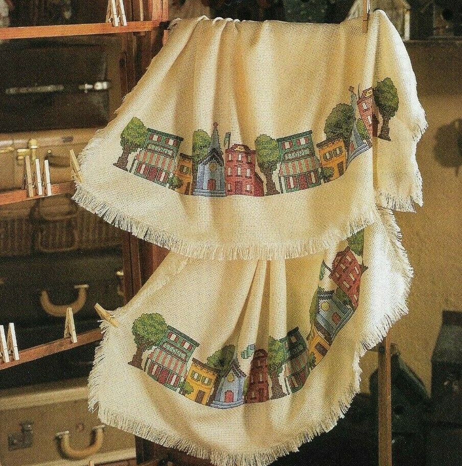 PDF FILE ONLY COUNTRY VILLAGE AFGHAN CROSS STITH PATTERN