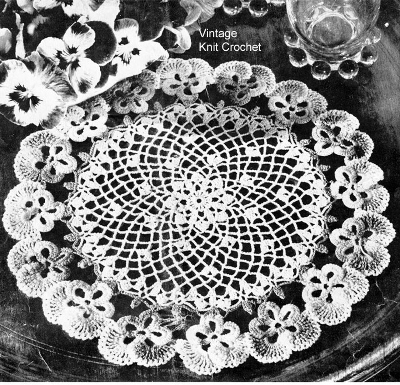 PDF FILE  .New Pansy Doily.  SAMPLER CROSS STITCH PATTERN ONLY