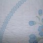 Hand stitched Embroidered Quilt Flowers / Blue Trim