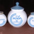 VITROCK Fire King Blue Circle Range Set Grease Jar Sugar F/S/P
