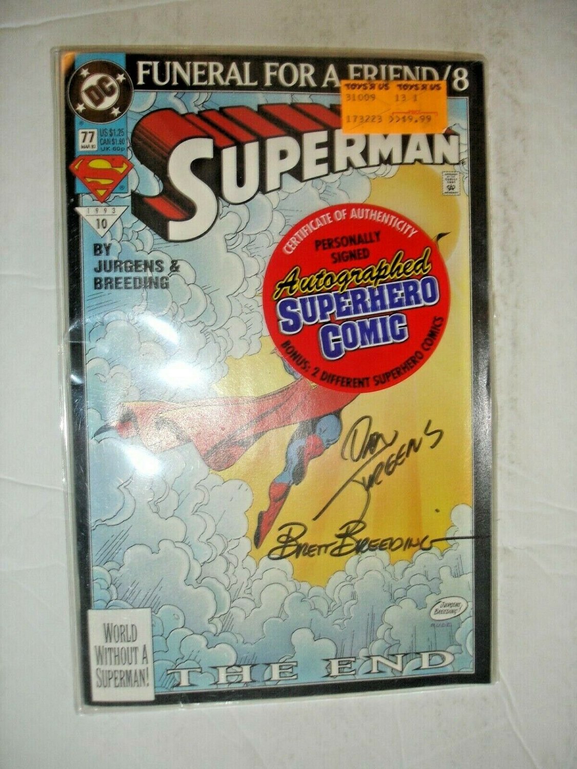 Superman 77 March 1993 Signed By Dan Jurgens Brett Breeding