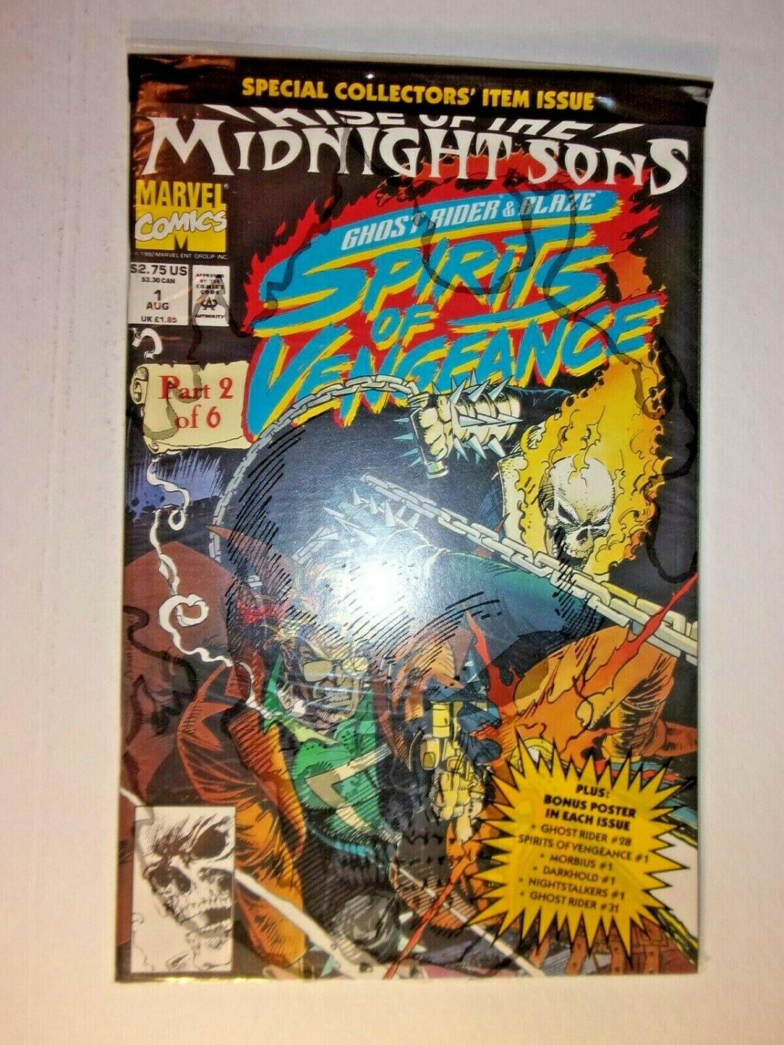 Ghost Rider & Blaze Spirits of Vengeance #1 Marvel 1992 Sealed w/Poster ...