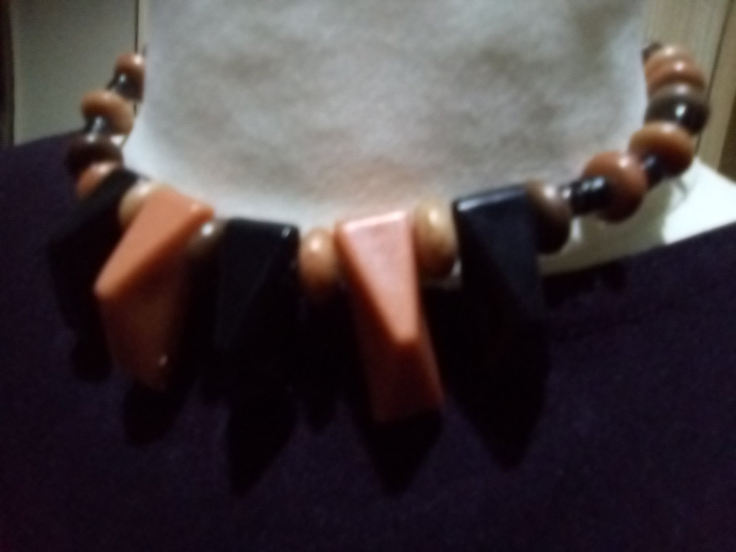 Brown plastic necklace with shaped beads c.1970s