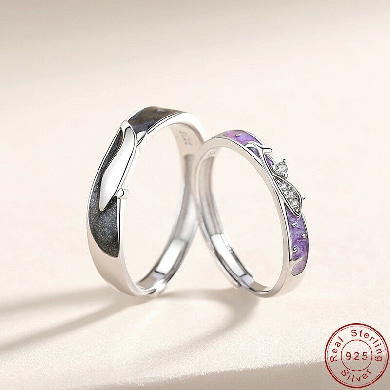 Life Has You Fine S925 Sterling Silver Couple Ring Enamel For Girlfriend Gift