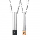 Stainless Steel Couples Necklace Square Columns charm With AAA CZ For Boy/Girl