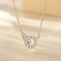 CZ Double Ring Necklace S925 Sterling Silver Simple Pendant Clavicle Chain Women