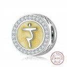 European S925 Sterling Silver Charm Pave CZ Yellow sea wheel Beads For Bracelet