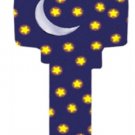 Key Blanks. Moon and Stars image printed on key blank.