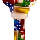Key Blanks. Dice image printed on key blank.