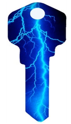 Key Blanks. Lightning image printed on key blank.