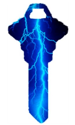 Key Blanks. Lightning image printed on key blank.