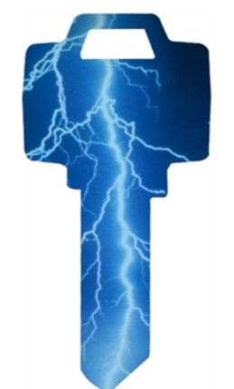 Key Blanks. Lightning image printed on key blank.