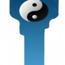 Key Blanks. Blue Yin Yang image printed on key blank.