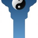 Key Blanks. Blue Yin Yang image printed on key blank.