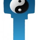 Key Blanks. Blue Yin Yang image printed on key blank.