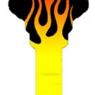 Key Blanks. Fire Red Flames image printed on a key blank.