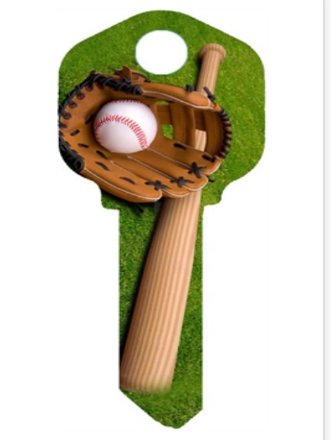 Key Blanks. Baseball image printed on a key blank.