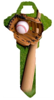 Key Blanks. Baseball image printed on a key blank.