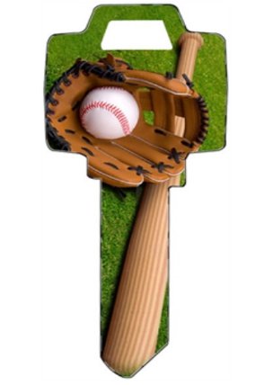 Key Blanks. Baseball image printed on a key blank.