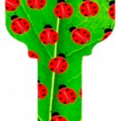Key blanks. Lady Bug image printed on a house key blank.