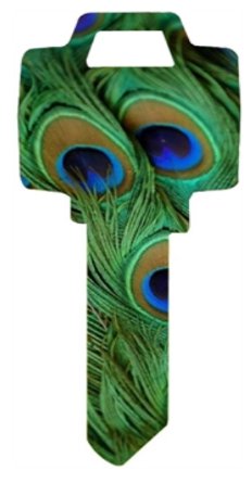 Key Blanks. Peacock image printed on a house key blank.