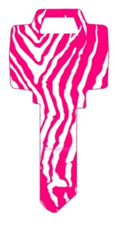 Key Blanks. Pink Zebra image printed on a house key blank.