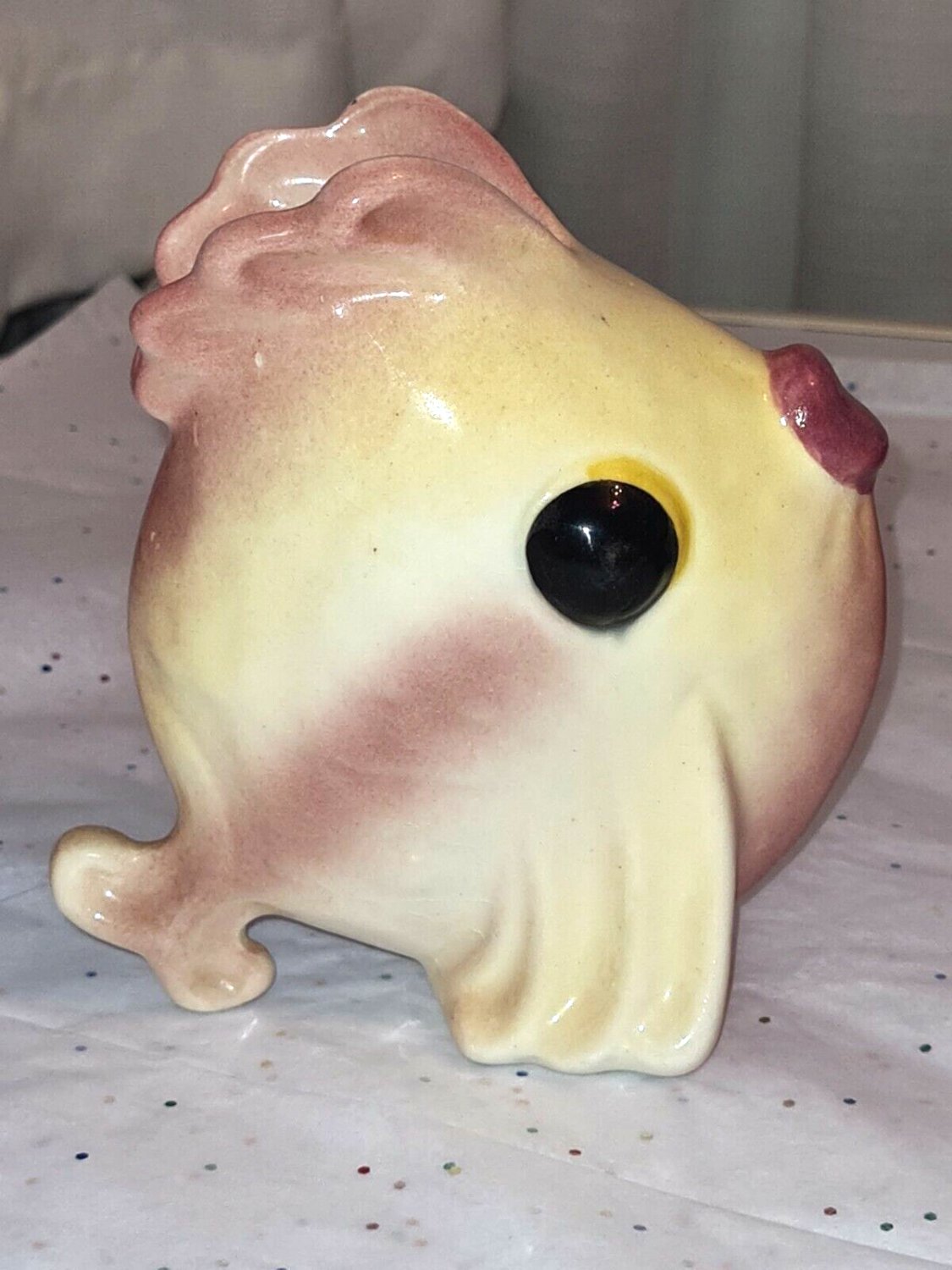 Vintage Ceramic Fish Vase Pink and Yellow Marked on Bottom