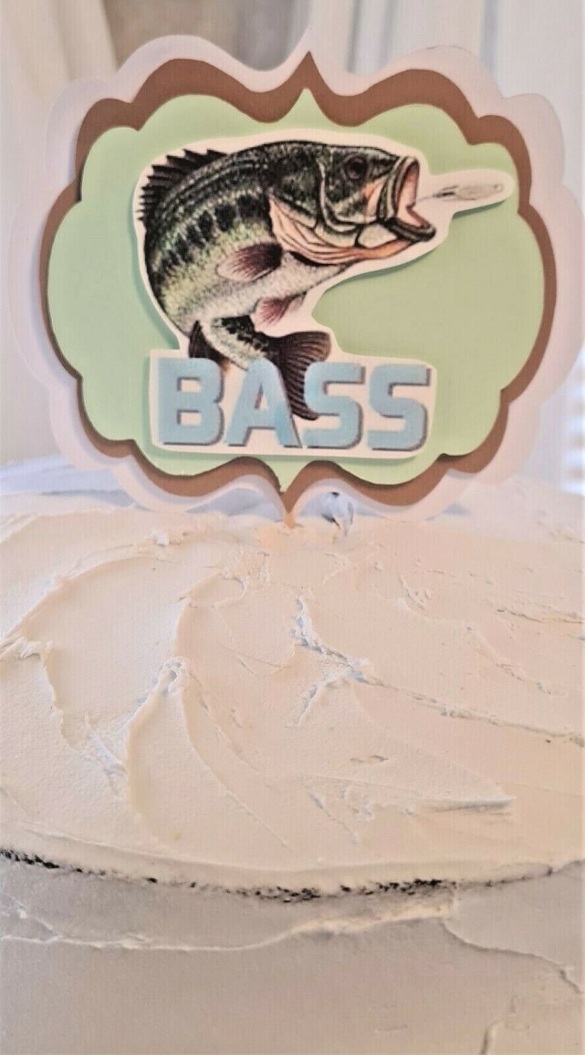 Bass Fish Cake Topper Birthday Party Retirement Fishing 4 Popped Layers