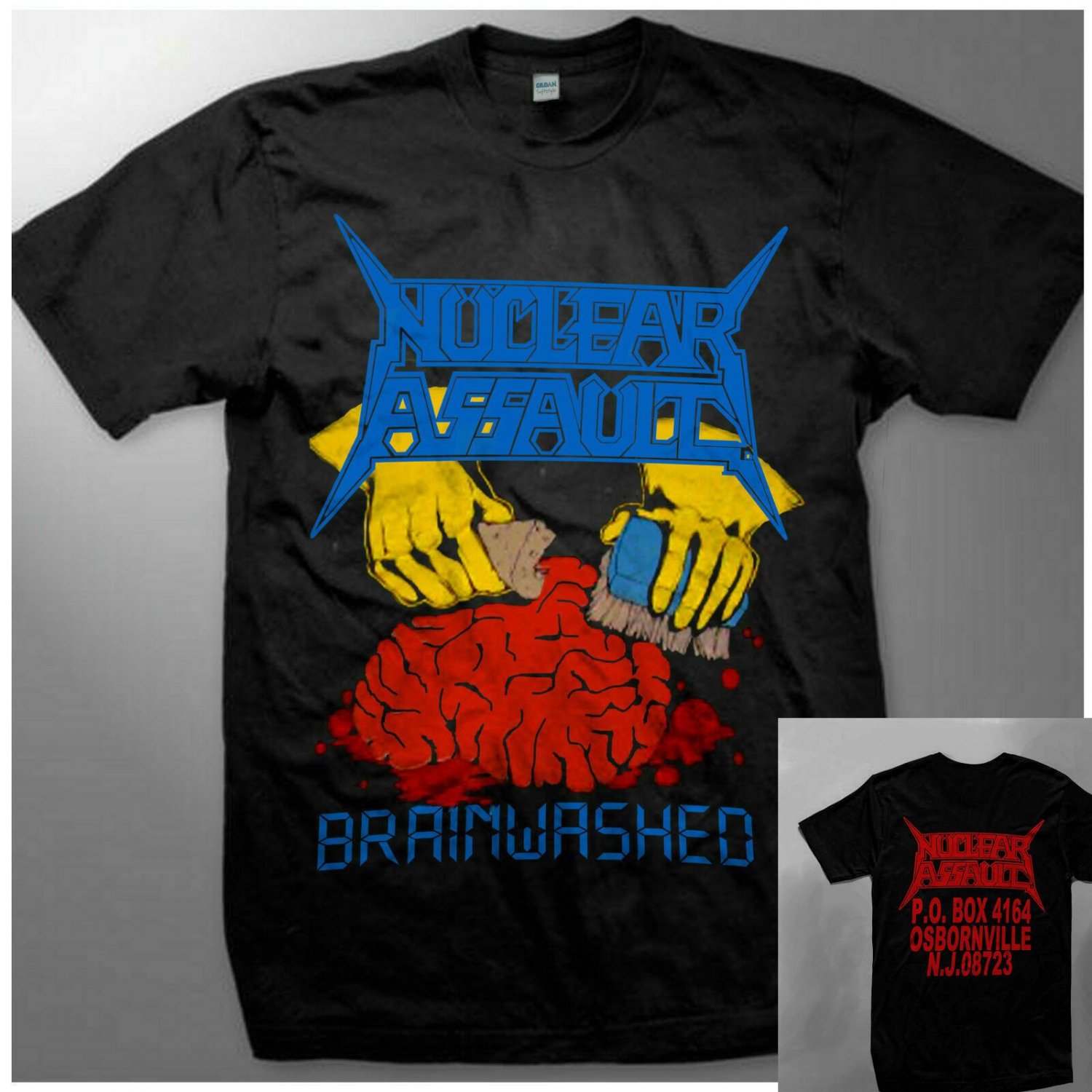 VTG1988 NUCLEAR ASSAULT BRAINWASHED HEAVY CATTON T SHIRT GILDAN REPRINT