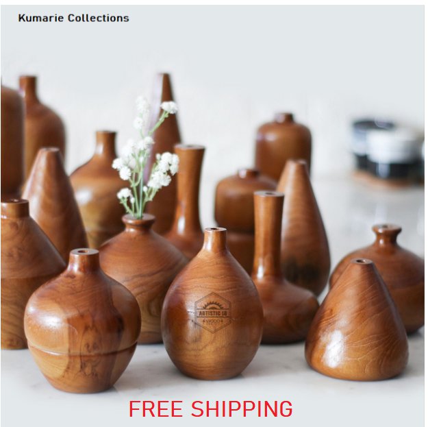 FLOWER Vase TEAK SOLID HANDMADE NATURAL 100% Original Jepara Indonesia Home Decor
