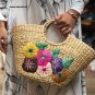 Womens Flower Straw bag,Beach bag, Flower Woven bag,Tote bag, Water hyacinth bag,Straw clutch bag