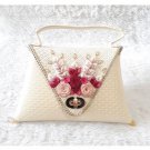 Womens Taper woven pandan bag with croco style combination swivel lock