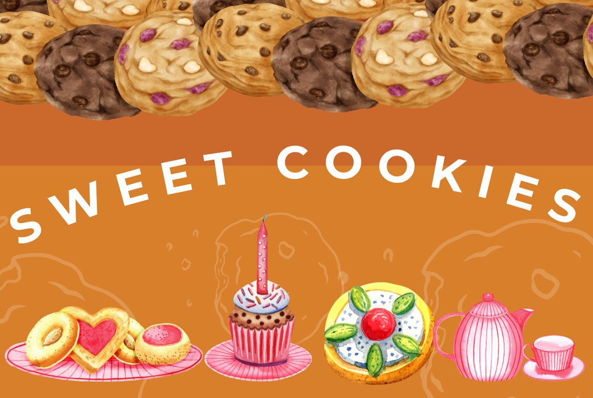 Watercolor sweet cookies set