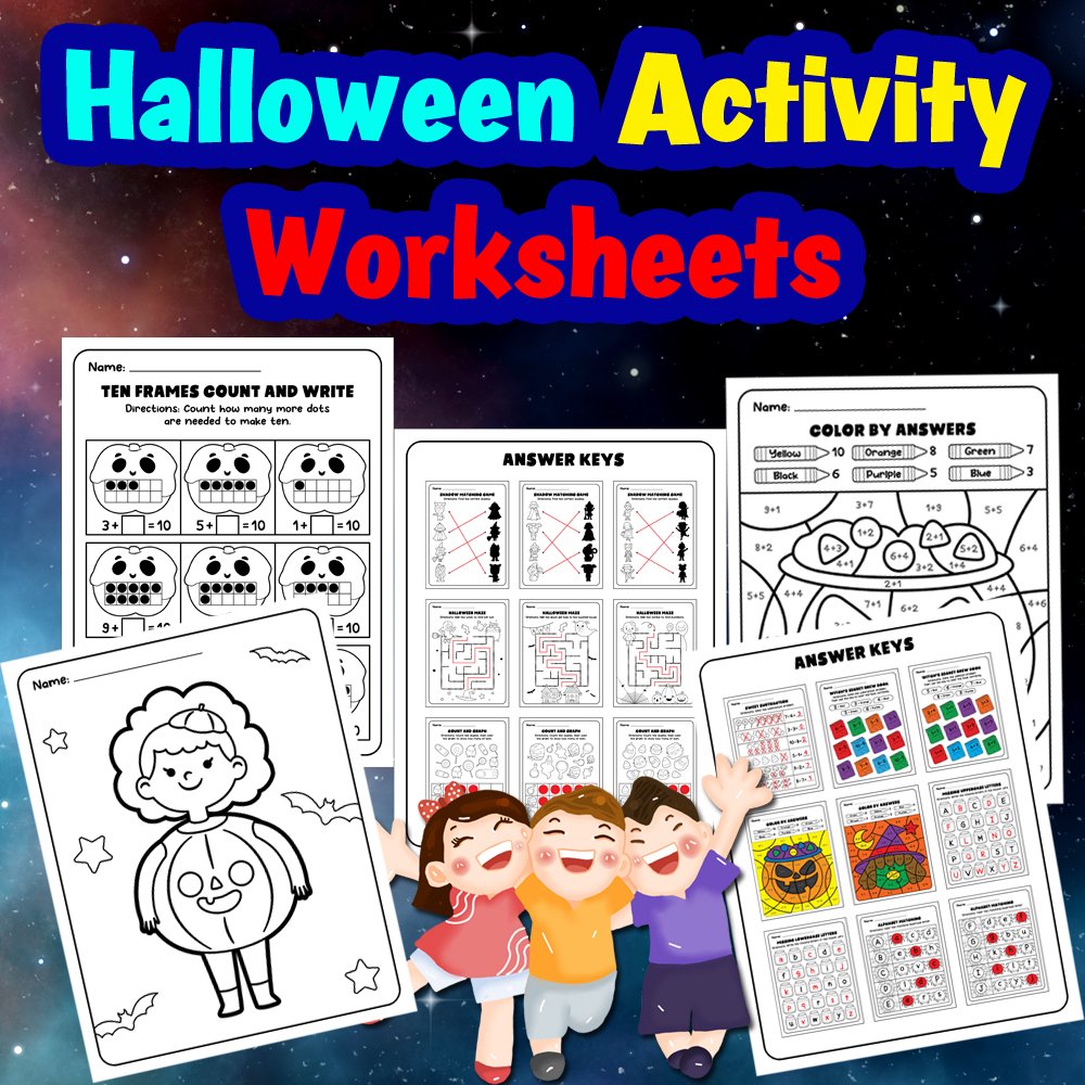 Halloween Activity Book, 44 Halloween-themed worksheets