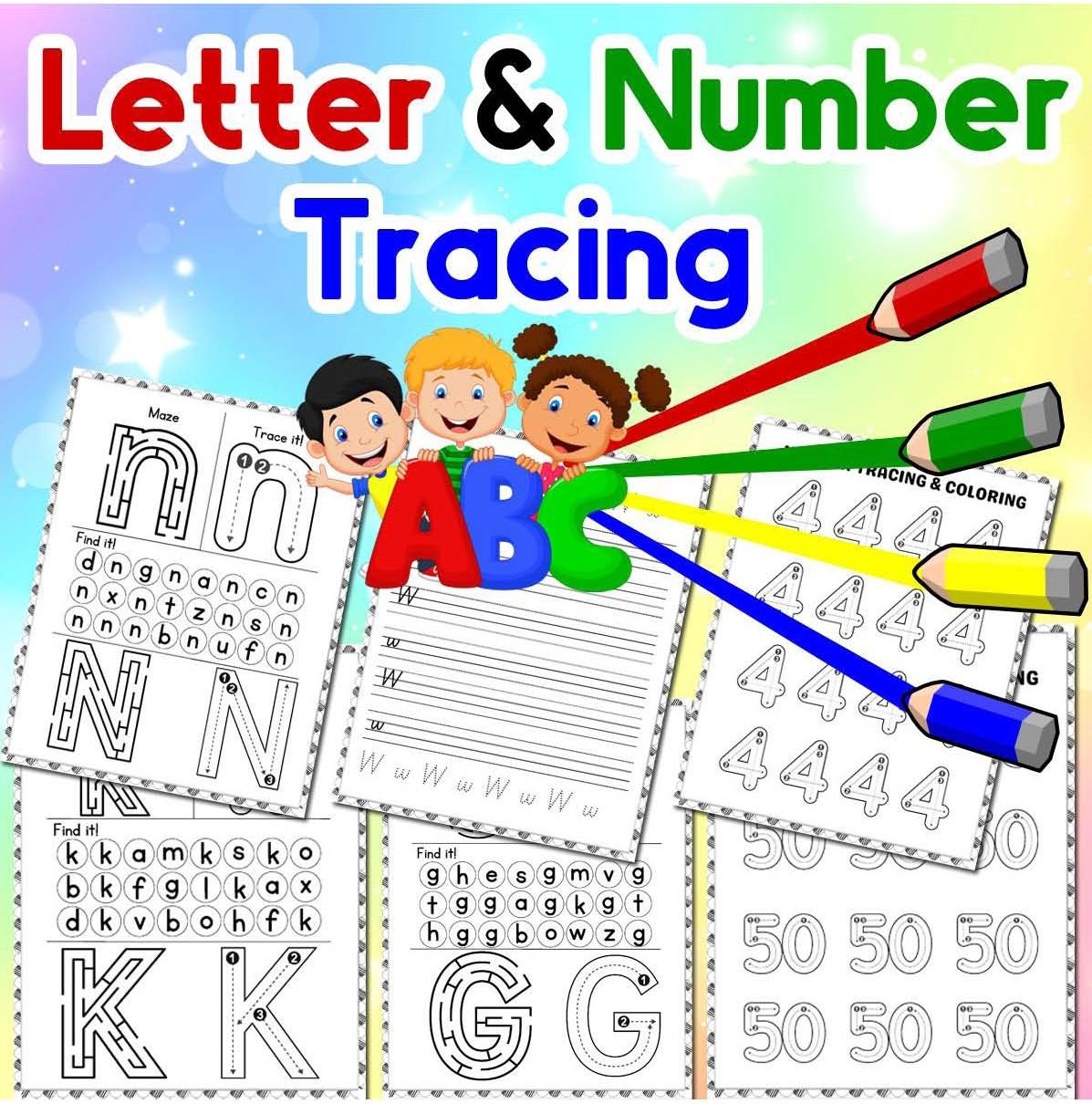 Letter and Number Tracing Activity book for kids, Canva Template