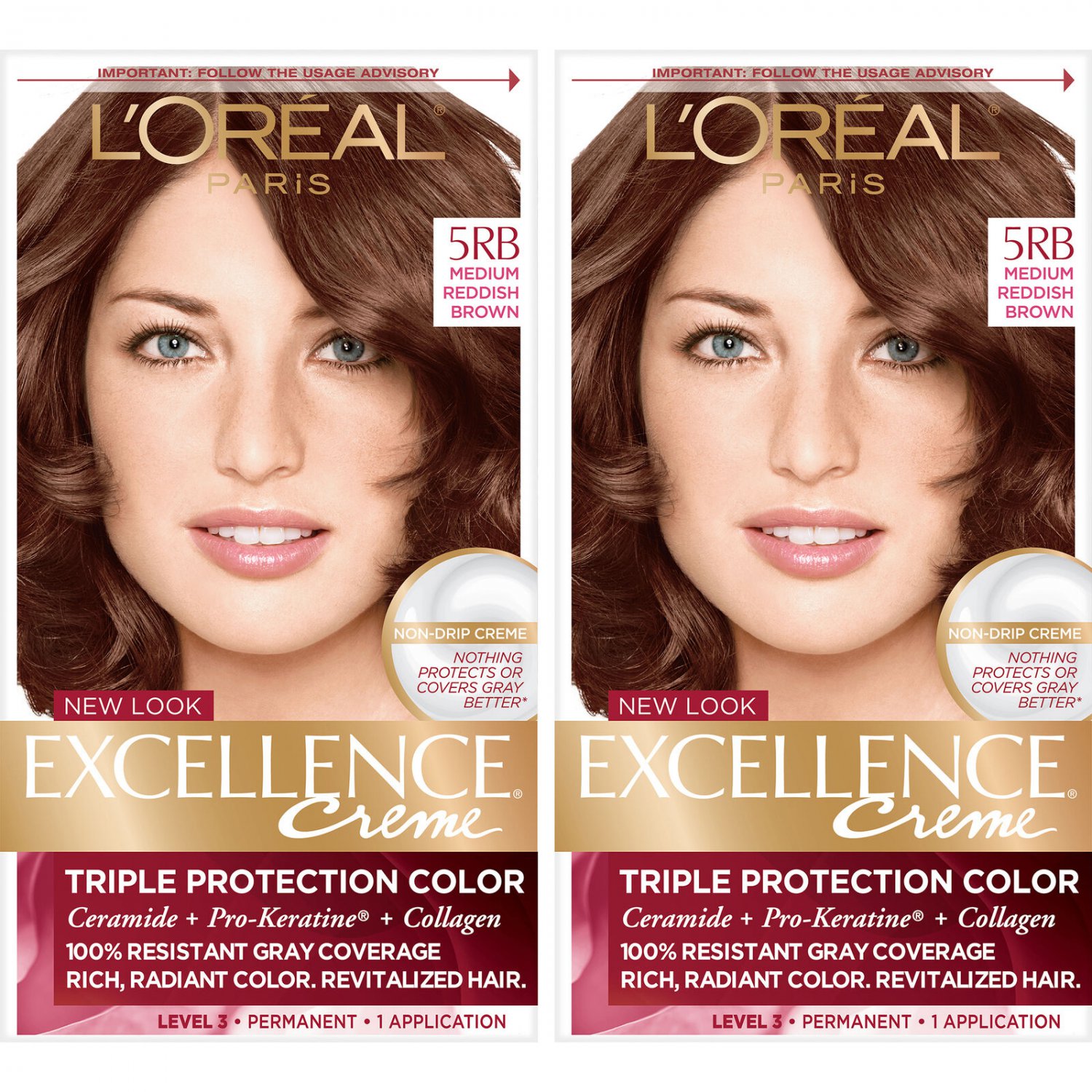 LOreal Paris Excellence Creme Permanent Hair Color 5RB Med Reddish Brown 2 Pack
