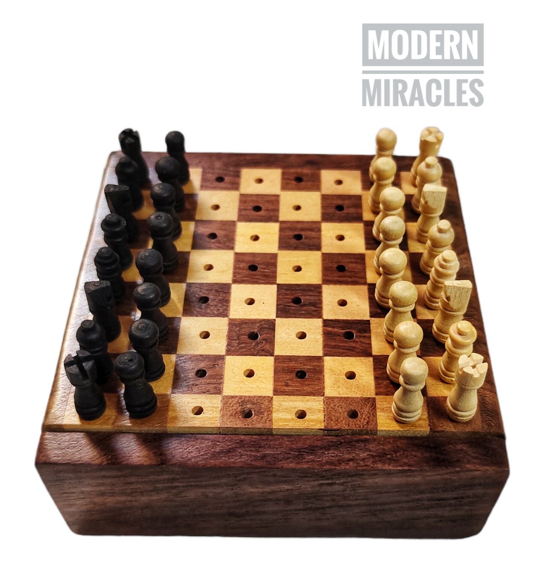 Handmade Hand Crafted Mini Wooden Chess Vintage Traveller Chess Set